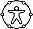 A minimalist black line icon of a human figure inside a circular frame, used to symbolise the benefits of Orgone products